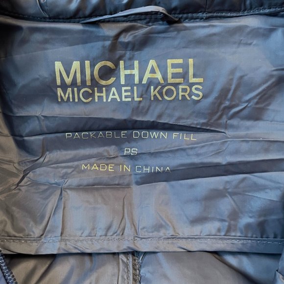 New Michael Kors Coat PS Petite Small Navy Blue Gold Logo Quilted Down Coat - Picture 6 of 8
